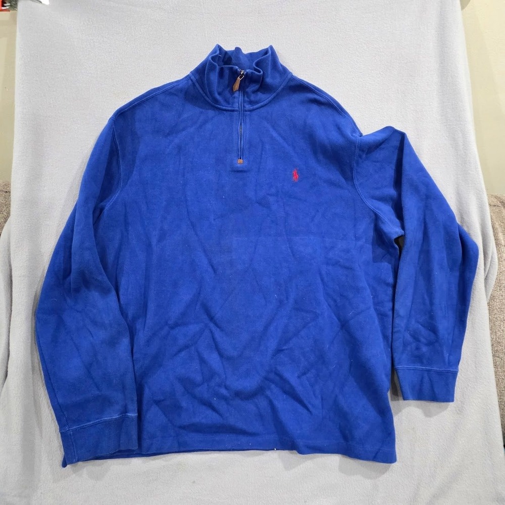 Polo Ralph Lauren Mens XXL Quarter Zip Pullover Sweater Royal Blue Cotton Knit